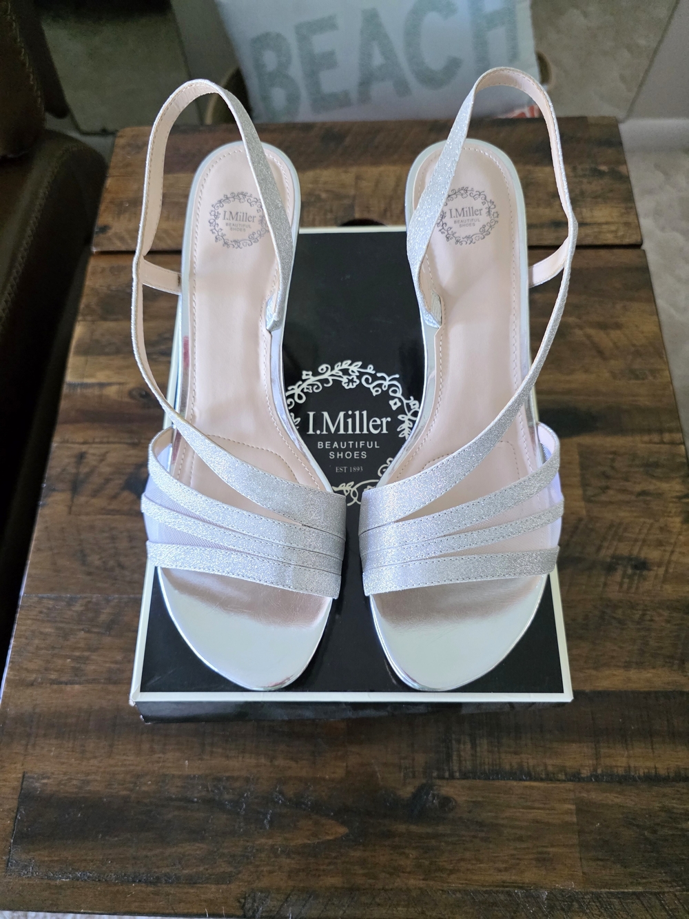 I.Miller Silver Strappy Slingback Heels 11 - Picture 1 of 6